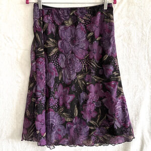 Vtg Y2K Star CCC Skirt M* Pull On Purple Chiffon Whimsigoth Fairy Sequins